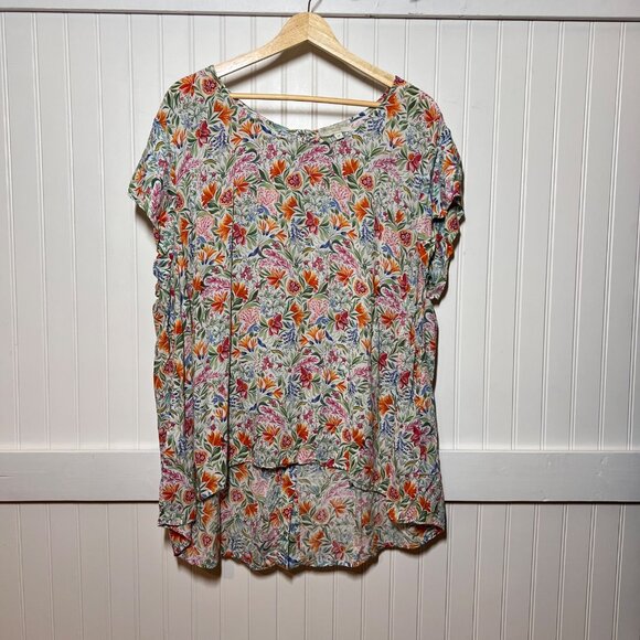 Cynthia Rowley Women's Tropical Colorful Blouse Tee Short Sleeve Floral Buttons - Picture 1 of 5